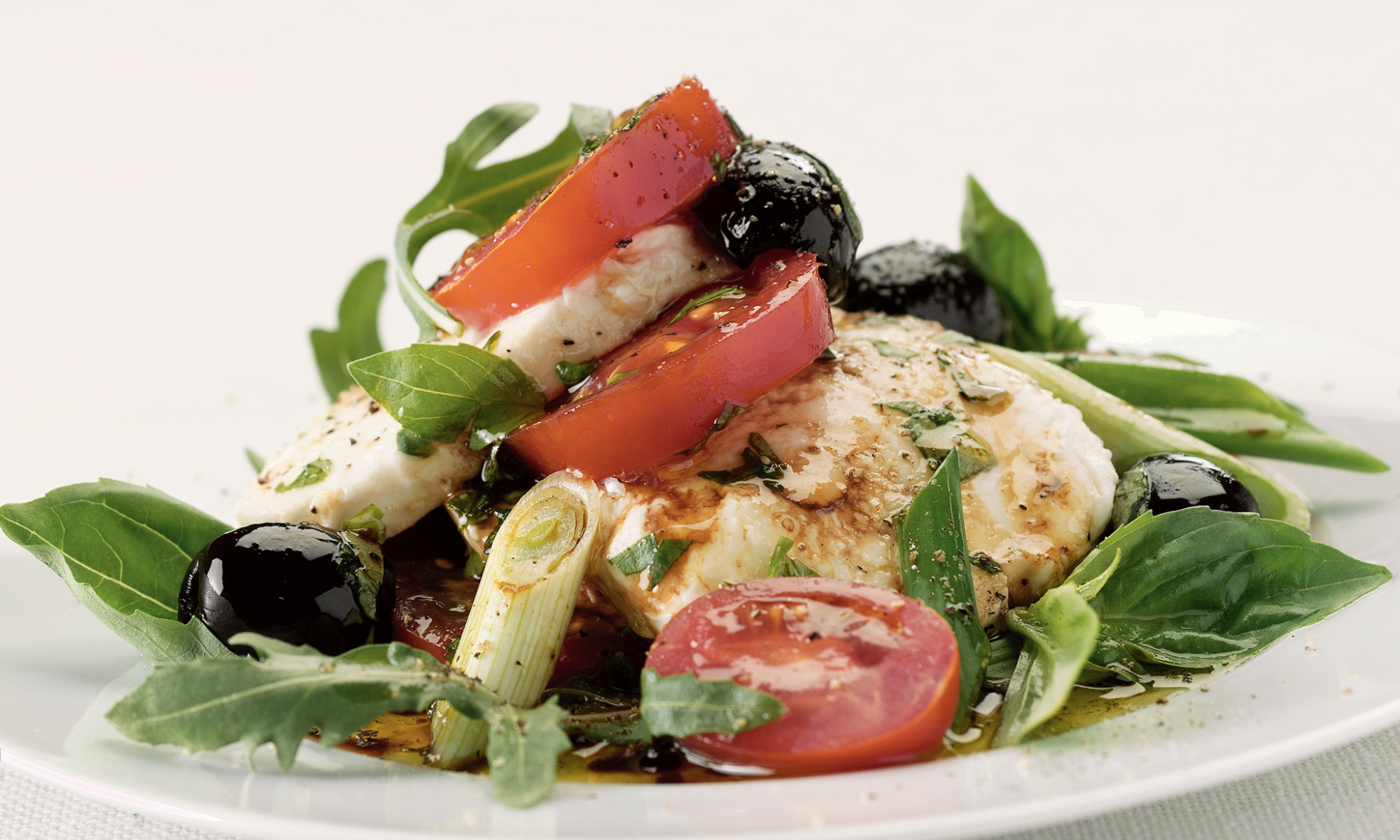 Mozzarella salad with a warm balsamic and basil and tomato dressing – thegiftofoil
