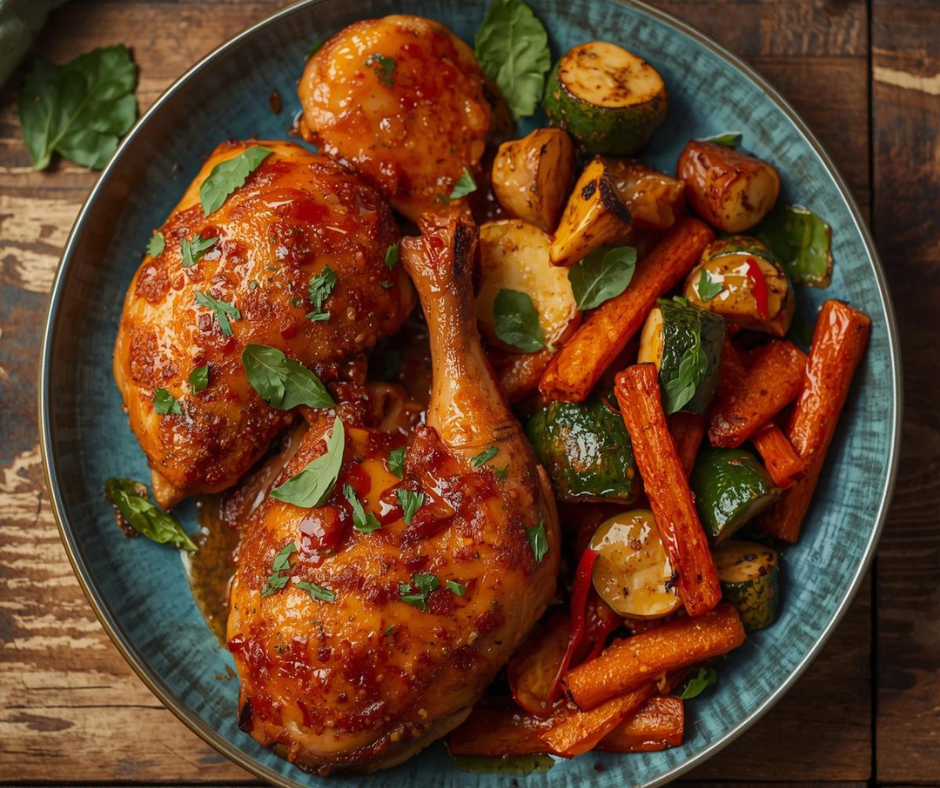Chili-Garlic Citrus Chicken with Gingered Roasted Vegetables