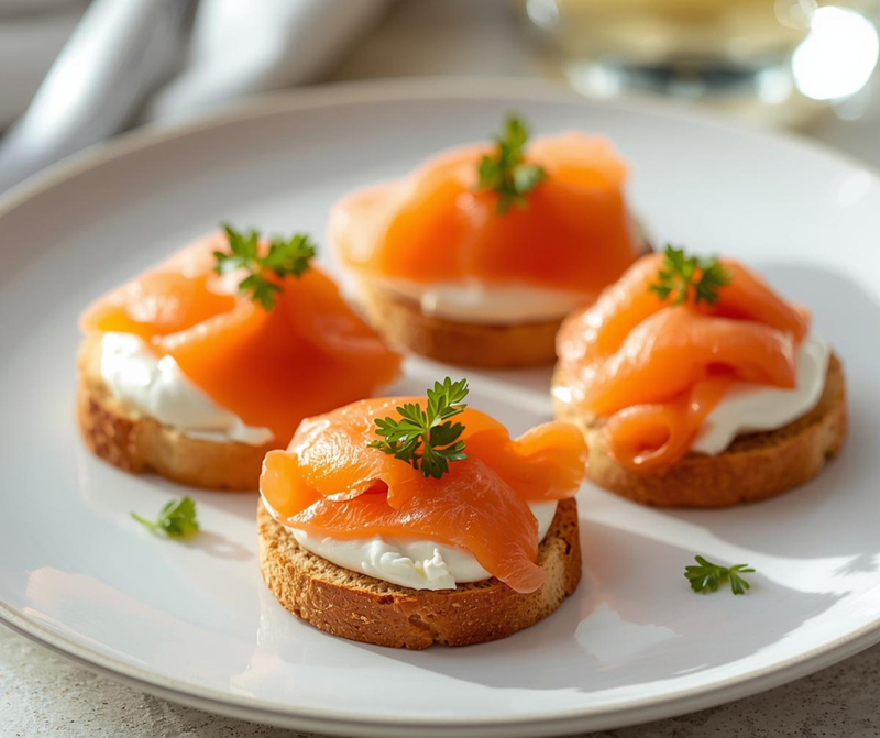 Smoked Salmon and Cream Cheese Crostini