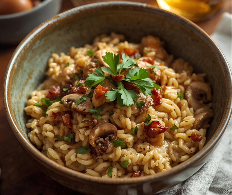 One Pot Chicken, Bacon and Mushroom Risotto
