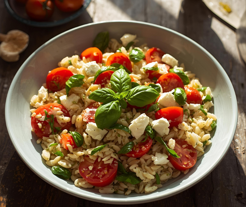 Tomato, Orzo, Feta and Basil salad