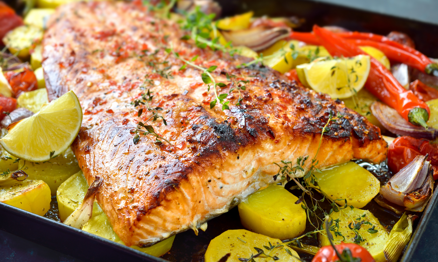 Creamy salmon leek and potato bake