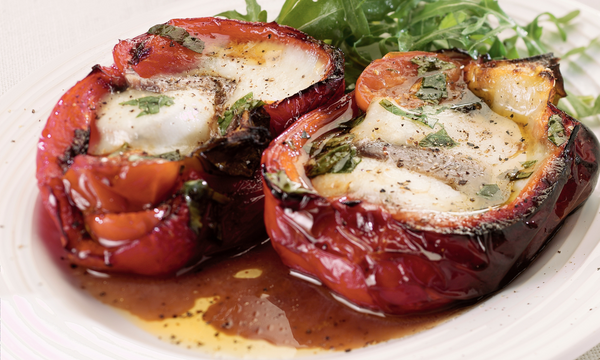 Roasted red peppers with a mozzarella topping