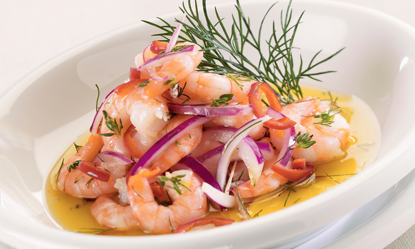 Tiger prawns with chilli and dill sauce