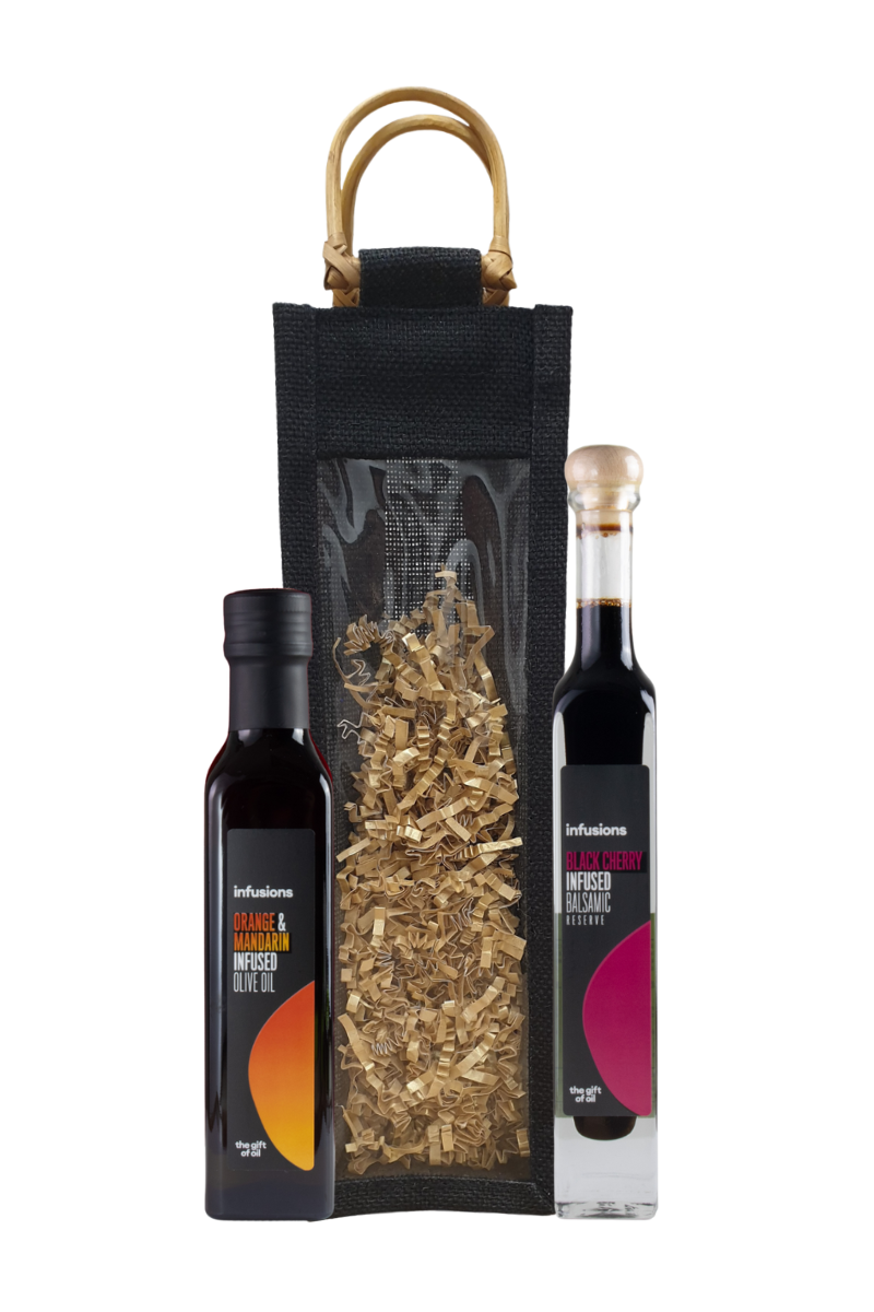 250ml Orange & Mandarin Oil & 100ml Black Cherry Balsamic (Medium gift bag)