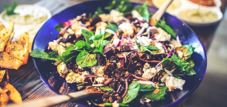 Beetroot chickpea salad with feta dressing featured image