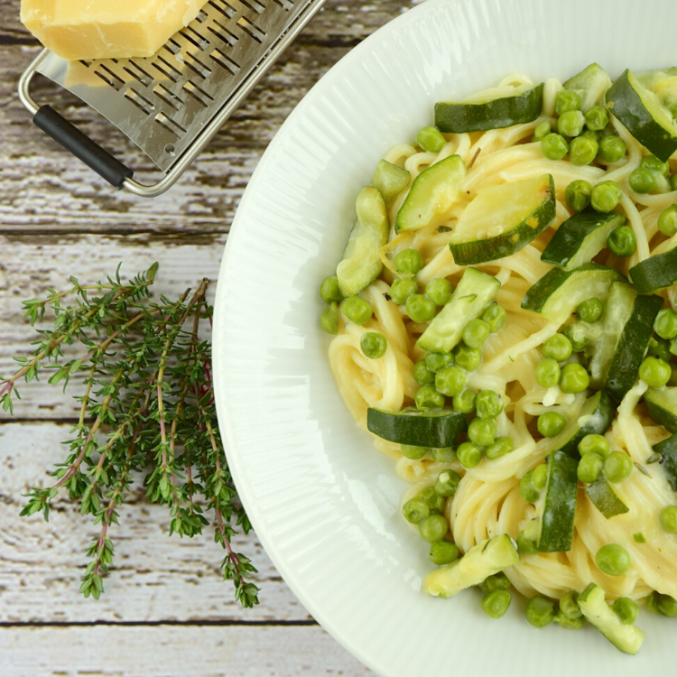 Pea, courgette and mint spaghetti featured image